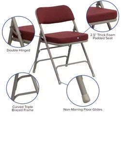 Premium Curved Triple Braced & Double Hinged Burgundy Fabric Upholstered Metal Folding Chair