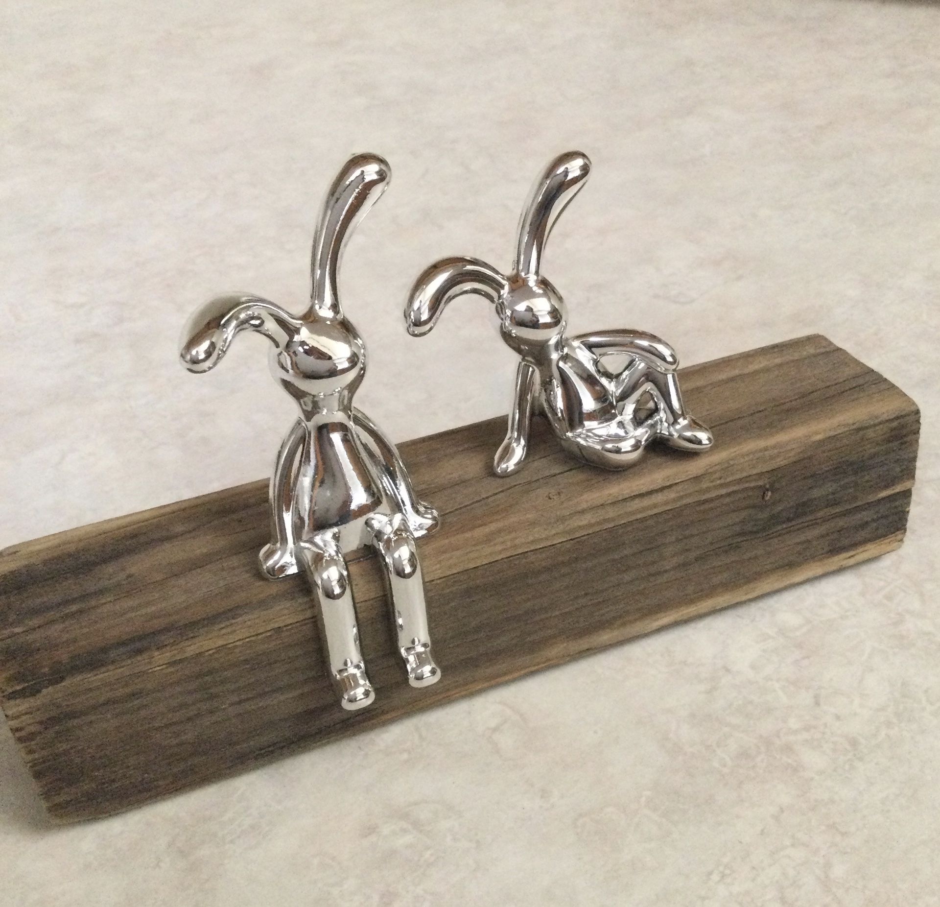Silver Plated Adorable Rabbits (Sits on Shelf / Computer Monitor, Etc.)
