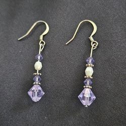 Dangle Earrings,  Purple Silver And White 