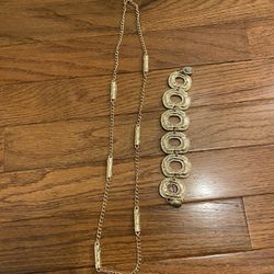 Costume Jewelry 28” Gold Necklace And Gold Big Link Bracelet Magnet Closure