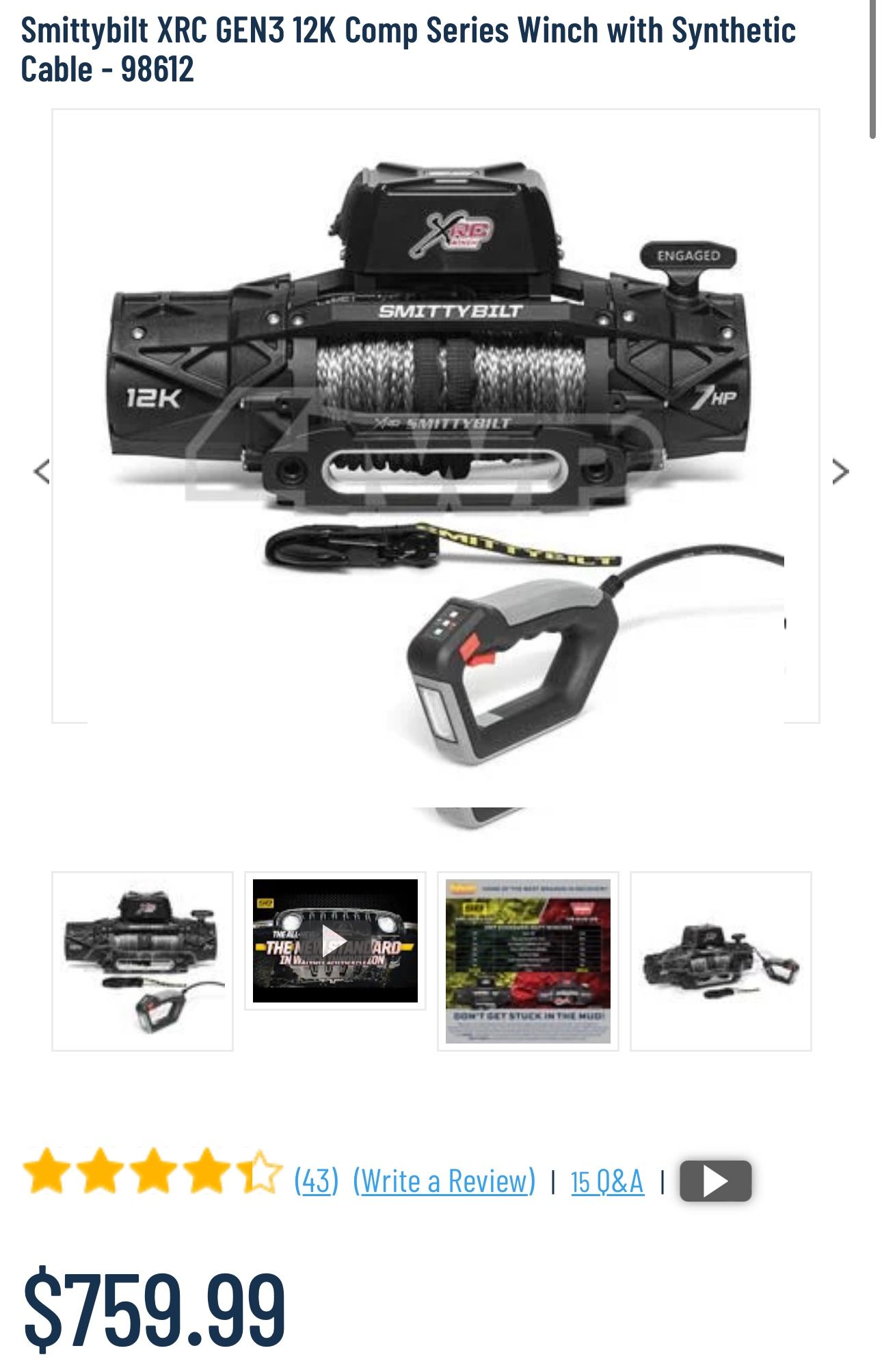 Smittybilt XRC Gen 3 12,000lb Comp Winch w/ Synthetic Rope - 98612