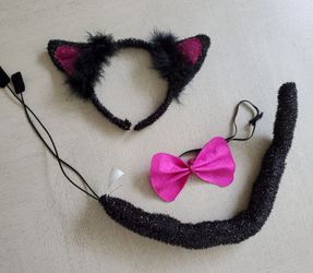 Halloween Pink Kitty ears with tail and pink bow