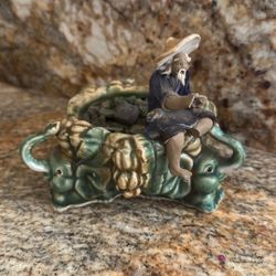 Antique Chinese Mud Man elephant planter