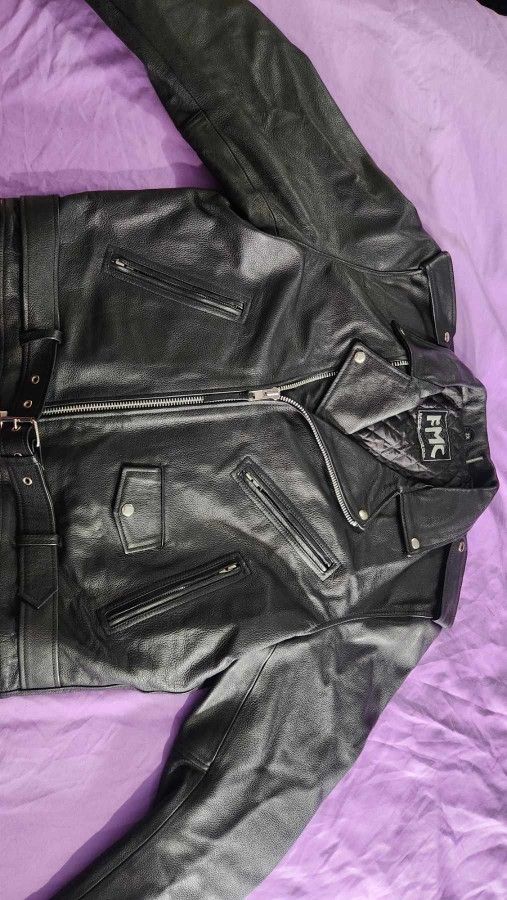 Men's Black 2x FMC Genuine Leather Biker Jacket