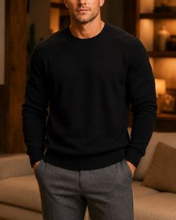 Qi Cashmere Men’s Large Black 100% Cashmere Crewneck