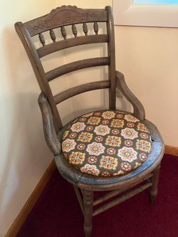 Antique Wooden Chair - New Fabric!