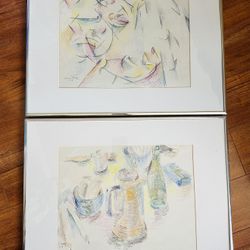 Sonia Katz American Painter Two Watercolor Pencil Painting 
