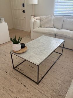 West Elm Streamline Rectangle Stone Top Coffee Table