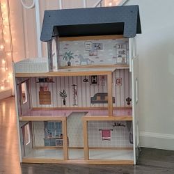 Large Wooden Dollhouse. Open Style & Design Wallpaper. Premium Wood. Sturdy/Durable. Clean. Dream House. Girl Toy. For Toddler/Children. Gently Used.
