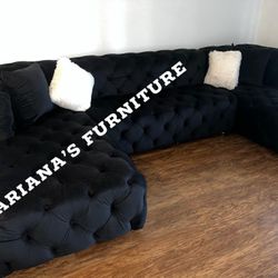 New Black Velvet Sectional Tufted 135x70