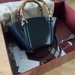Gucci Black Bamboo Handle Small Tote Bag