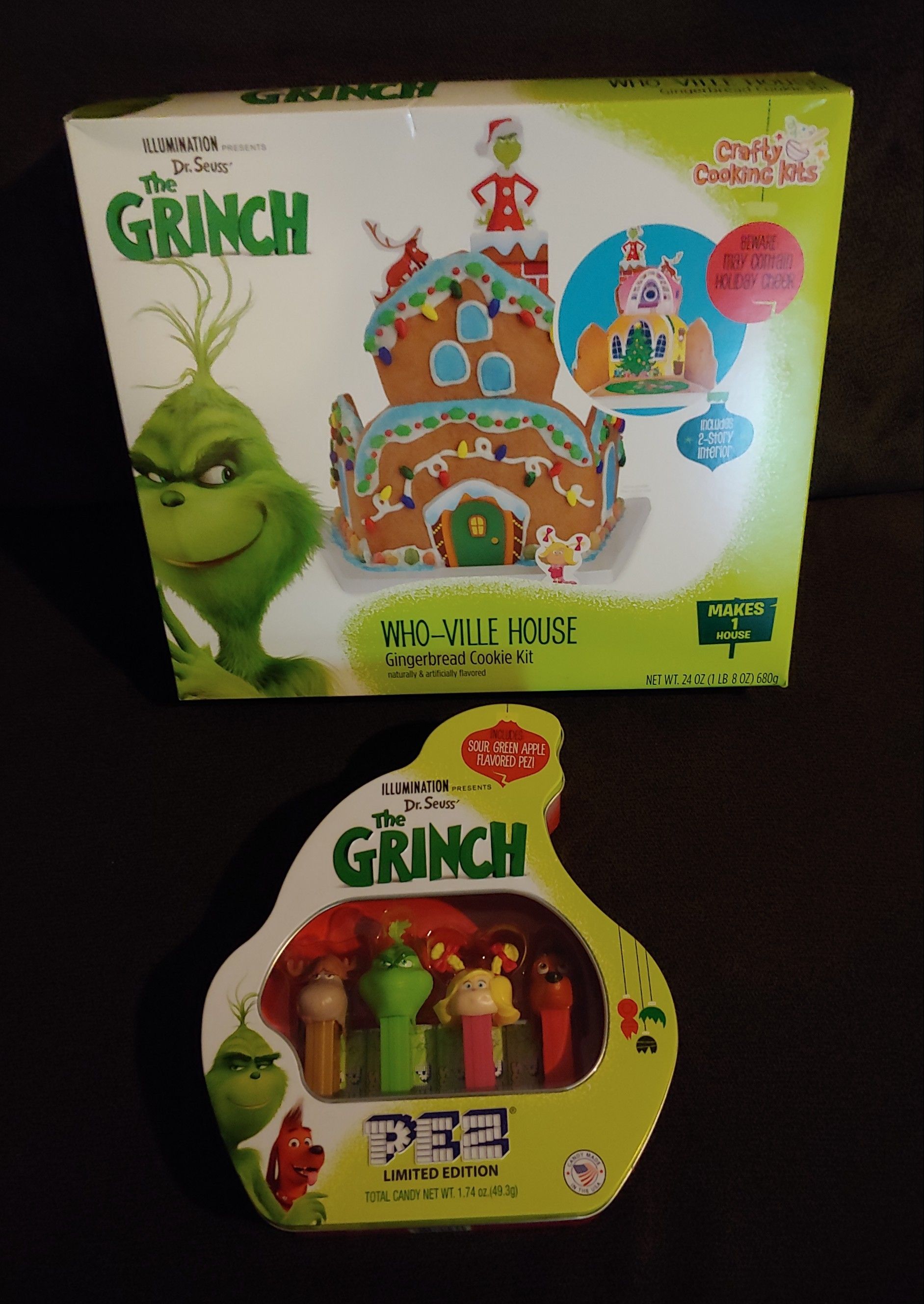 THE GRINCH WHO-VILLE HOUSE GINGERBREAD COOKIE KIT & LIMITED EDITION PEZ COLLECTOR TIN