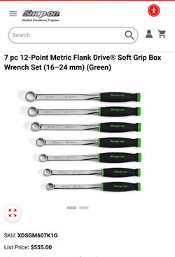 Snap On 7 pc 12-Point Metric Flank DriveR Soft Grip Box Wrench Set