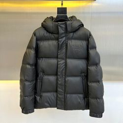 PRADA embossed hooded down jacket in black