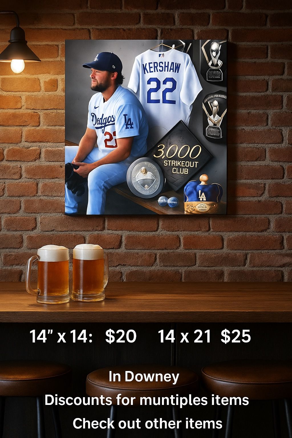 🔥Dodgers Fans! Clayton Kershaw Dodgers Canvas Wall Art – 3,000K Strikeout Club ULTRA RARE ⚾️