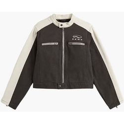 Vans Ryden Biker Jacket Women XS Gray White Full Zip Embroidered Logo New