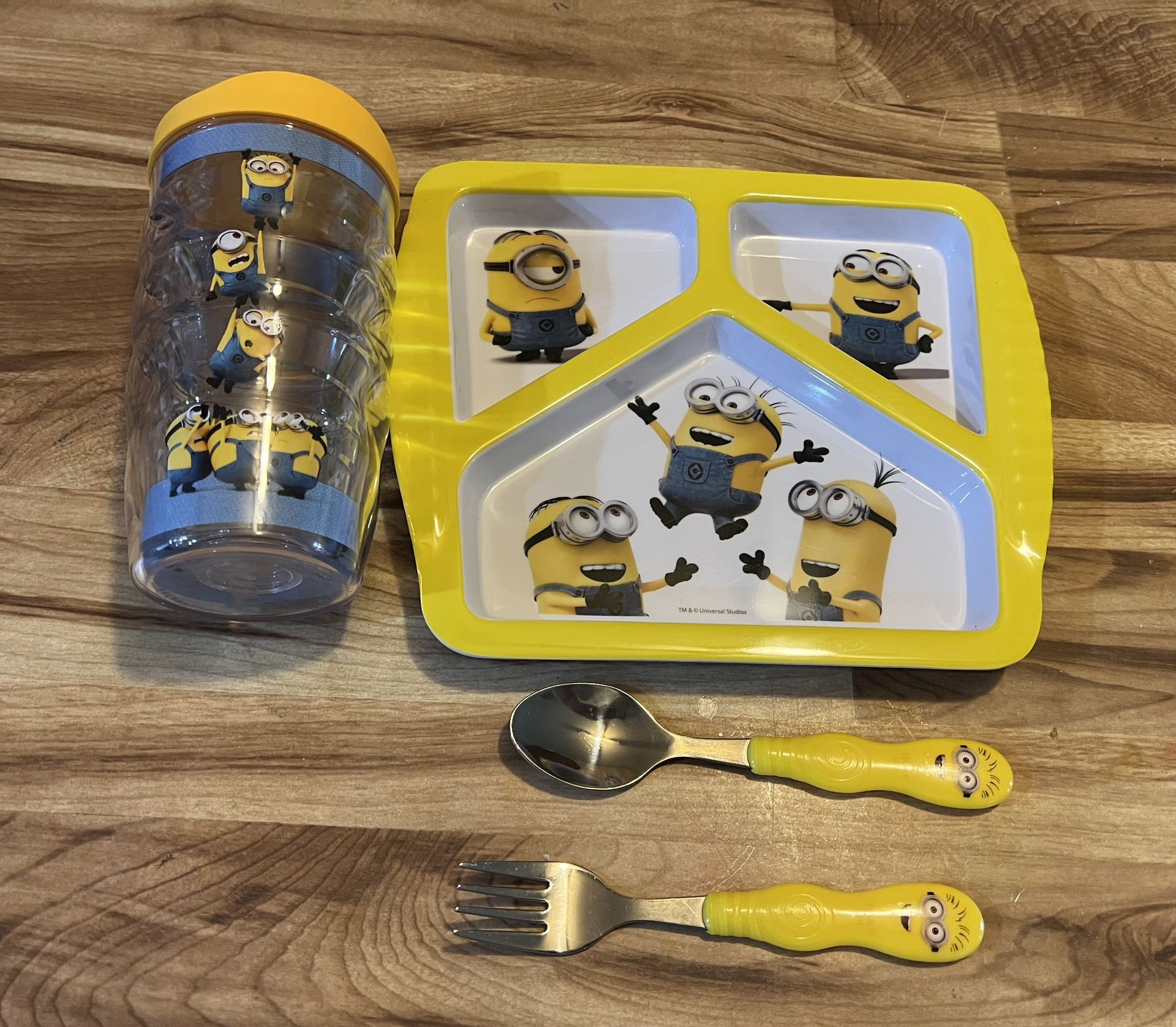 Zack Minions Divided Plate, Tervis Tumbler, Utensils