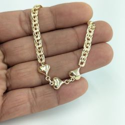 10kt Real Gold Heart Chino Link Bracelet 