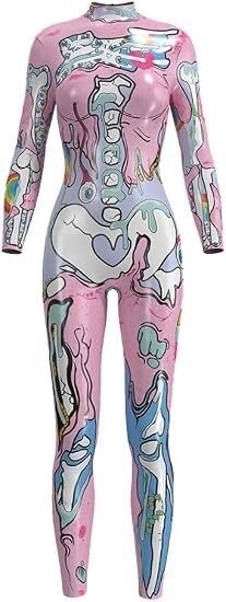 Women’s Skeleton Jumpsuit 3D Stretch Bodysuit Halloween Cosplay Costume - Small