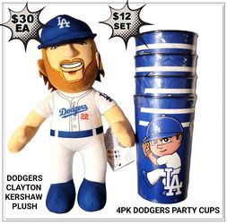 DODGERS KERSHAW PLUSH OR 4PK PARTY CUPS