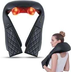 Back & Neck Massager with Heat – Cordless Portable Electric Massage Pillow