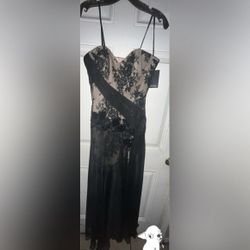 La Femme Black Beaded Mini Sheer Dress