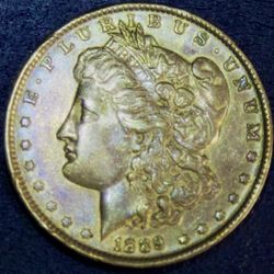 1889 “P” AU Morgan Silver dollar w obverse Toning