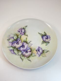 Vintage Hand Painted Purple Pansies China Plate