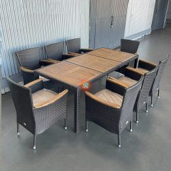 9pc Outdoor Patio Furniture Solid Wood Wicker Dining Table Set