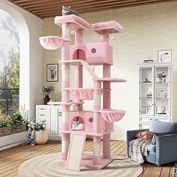 81in Multi-Level Tall Cat Tree Tower for Indoor Kitties/Larger Cat Condo Furniture with Hammock/Cozy Pussycat Perches/Sisal Scratching Posts/Pet House