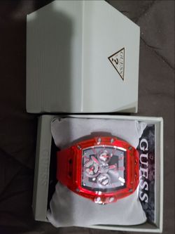 Guess Chronograph Watch Red Transparent Case