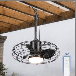 20'' Outdoor Ceiling Fans with Lights, IP65 Waterproof Outdoor Ceiling Fans for Patios, Plug in Portable Hanging Caged Fan with Remote Control, 6 Spee