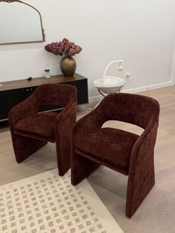 Set of 2 Burgundy Chenille Accent Chairs