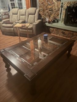 Large Wood and Glass Coffee Table