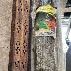 Wooden coffin, incense holder, and incense 