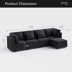 🎉 118" 5 Seats L Shaped Modular Velvet Sectional Couch with Storage, Black