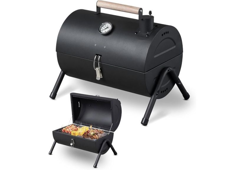 Portable Charcoal Grill, Mini Folding Table Grill with Thermometer, Small Outdoor BBQ Grill for Camping, Picnic, Backyard