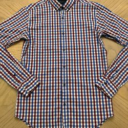 Zara men’s Blue/Red/White checker long sleeve superslim fit button down casual shirt  Size medium 