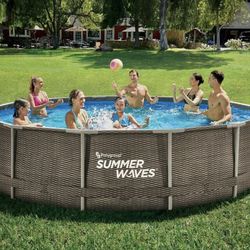 Summer Waves 14'x36" Wicker Print Active Metal Frame Pool and Filter Pump