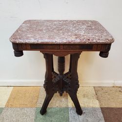 Victorian Eastlake Marble Top Parlor Table - Accent Lamp Table With Tennessee Marble