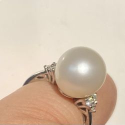 Effy 14K White gold and cultured pearl ring
