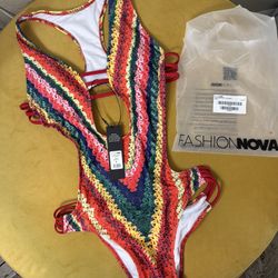 Multicolor One-Piece Swimsuit By FashionNova NovaSwim Size Small NWT
