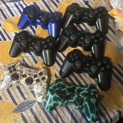 Genuine Sony PlayStation 3 PS3 Remote Controllers 4 Black 1 Blue OEM  2 Generic Also Two PS2 Dual Shock As Well