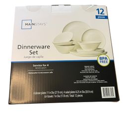 Dinnerware Set 12 Pieces (4 Large Plates, 4 Small Plates, 4 Bowls) NEW Dishes