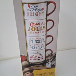 Stackable Stoneware Coffee Mugs Cups With Rack