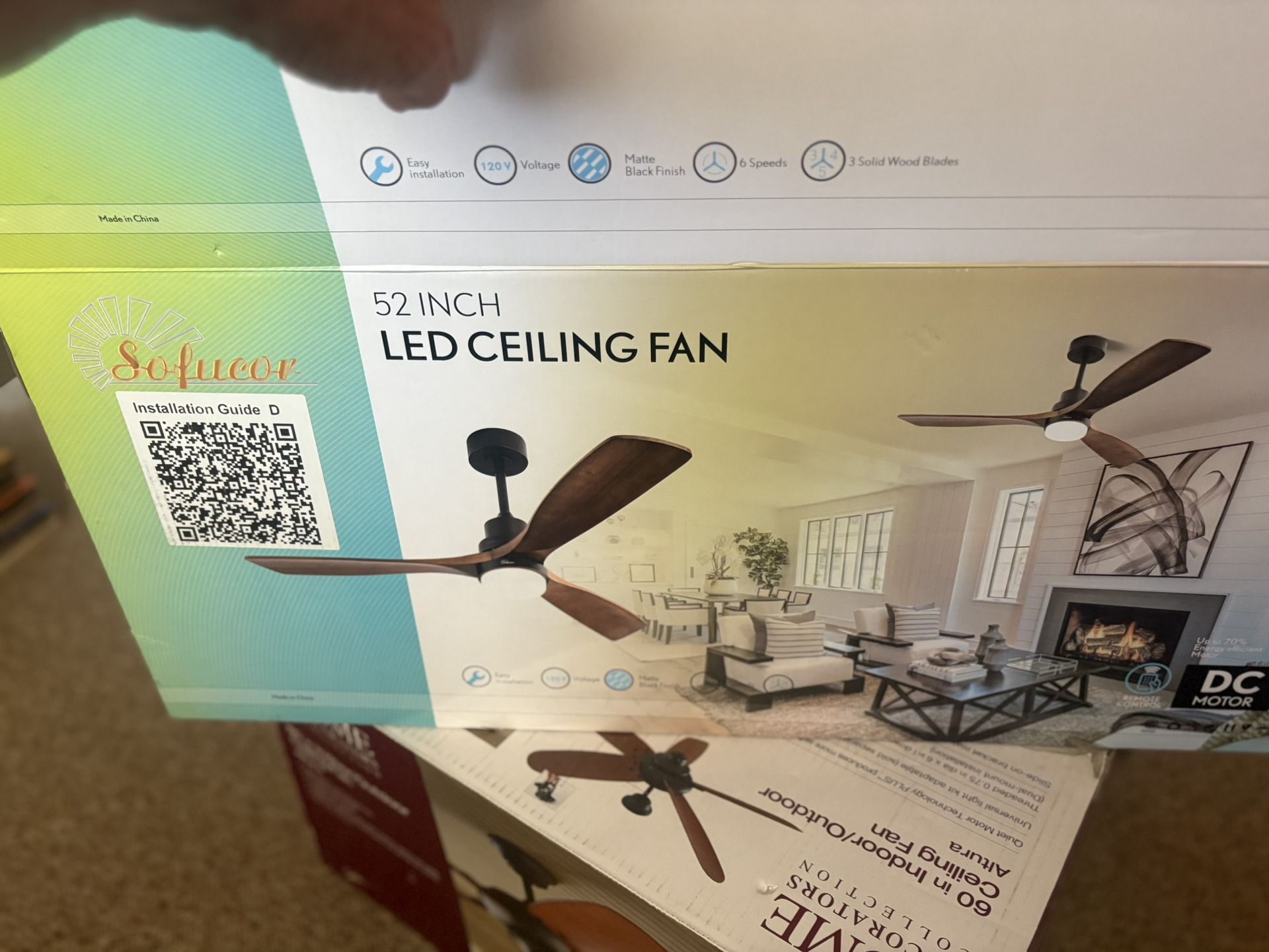 52 Inch Ceiling Fan With Light And Remote Control, Modern Solid, Wood, Outdoor Or Indoor