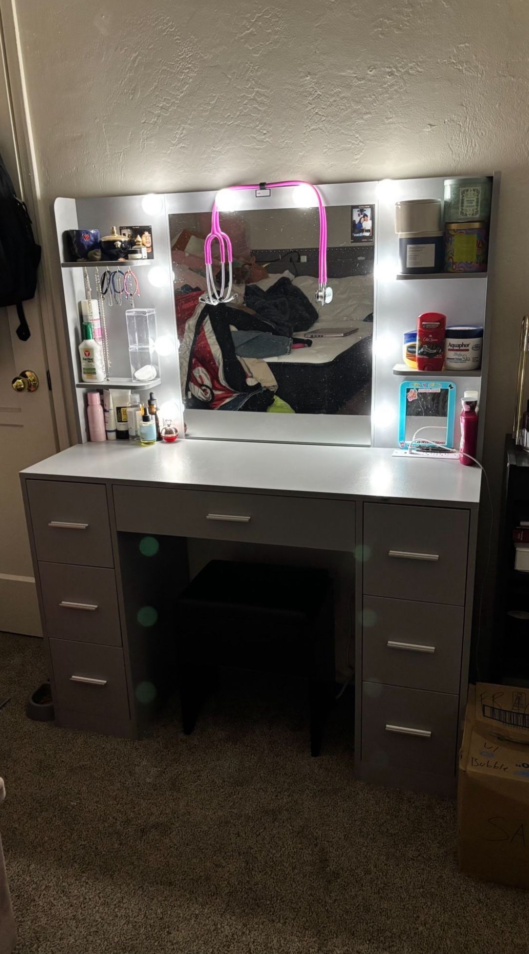 Light grey makeup vanity