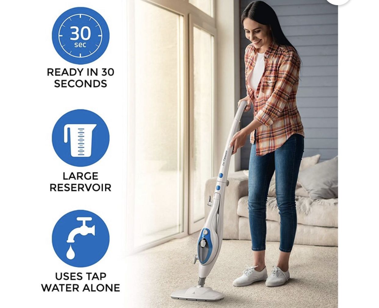 PurSteam Steam Mop with Removable Handheld Steamer - Tile Cleaner, Hardwood Floor Cleaner, Garment, Carpet, Furniture, Kitchen, Windows, Compact with 