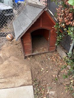 Outdoor Wooden Dog House with Shingled Roof