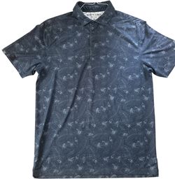 MATTE GREY Pelican Hill Mens Tech Jersey Golf Polo Blue White Floral  size M